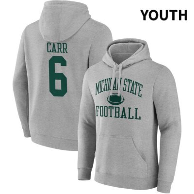Youth Michigan State Spartans NCAA #6 Maliq Carr Gray NIL 2022 Fanatics Branded Gameday Tradition Pullover Football Hoodie HZ32A28HI